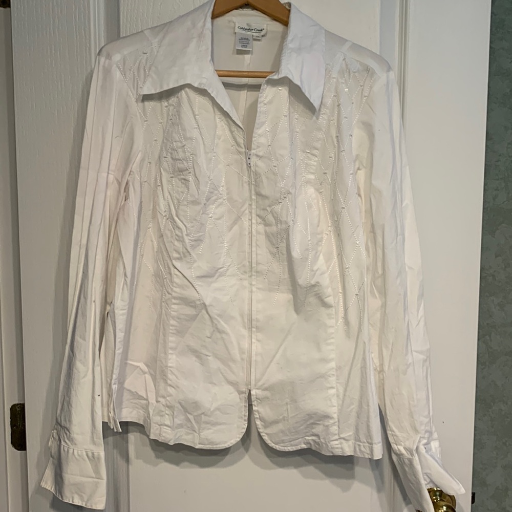 Coldwater Creek zip front decorated shirt.